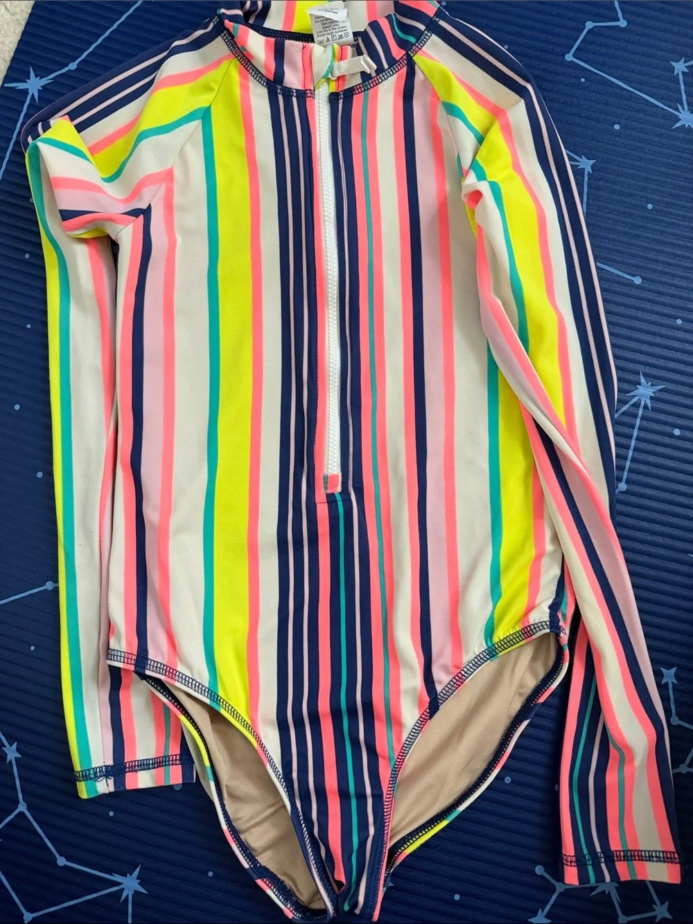 Crewcuts Multicolor Neon & Navy Striped Long-Sleeve Rash Guard
